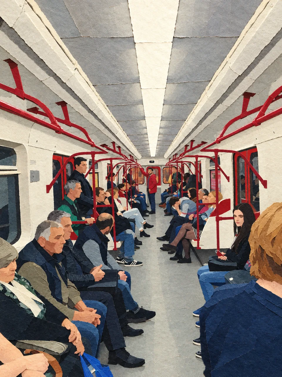 Passagers dans une rame existante du métro de Tbilissi