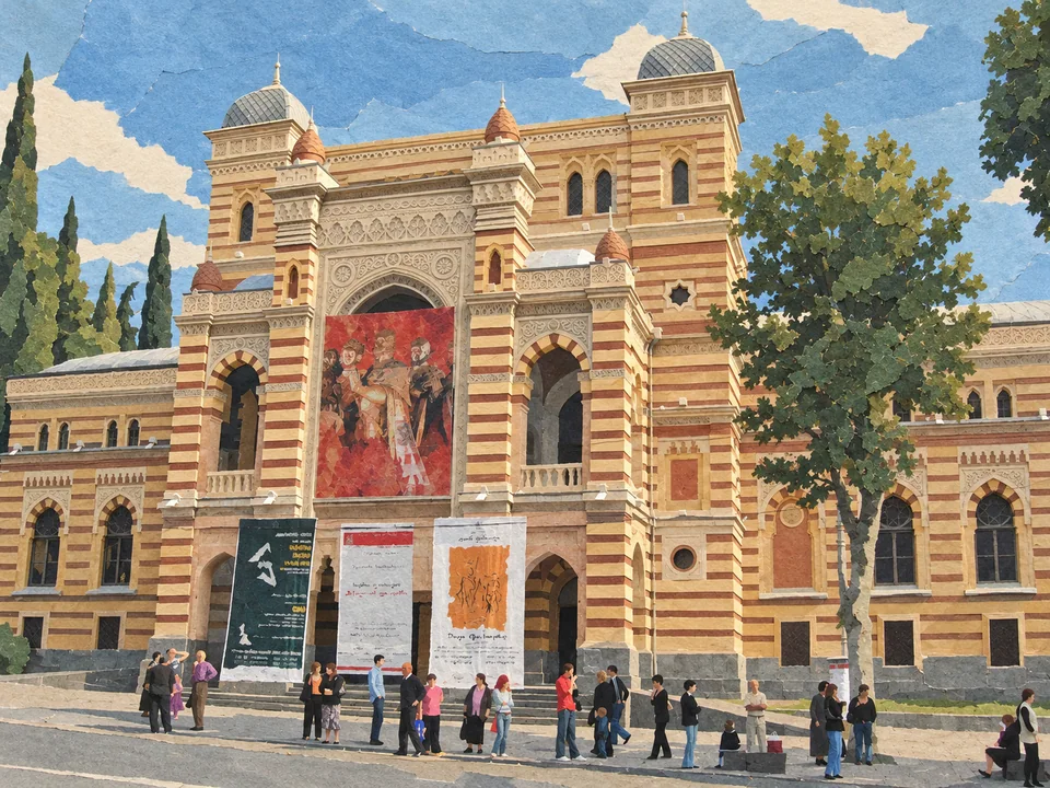 Façade de l’Opéra de Tbilissi sur l’avenue Roustavéli