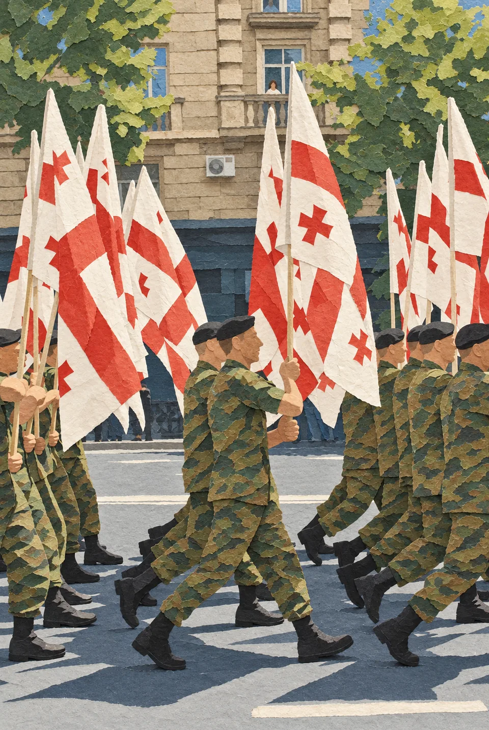 Gruzínské vlajky na doložené dřívější akci v Tbilisi
