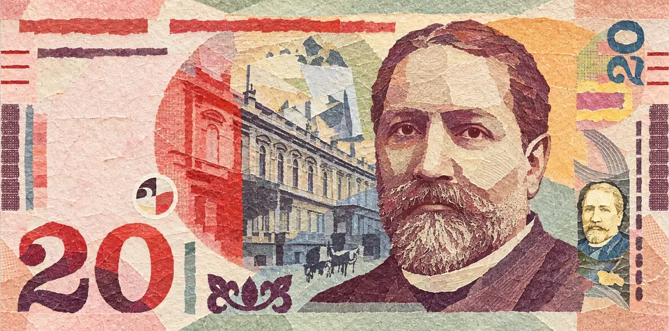 Billet géorgien de 20 laris émis en 2016, avec le portrait d’Ilia Chavchavadze.