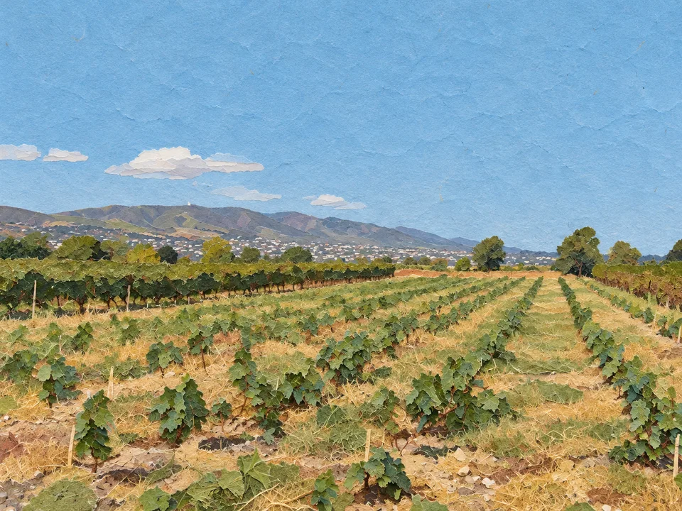Vignoble en Kakhétie, Géorgie, photographié pendant les vendanges. Cet exemple saisonnier concerne un lieu réel en Géorgie, et non une scène représentative de tout le pays.