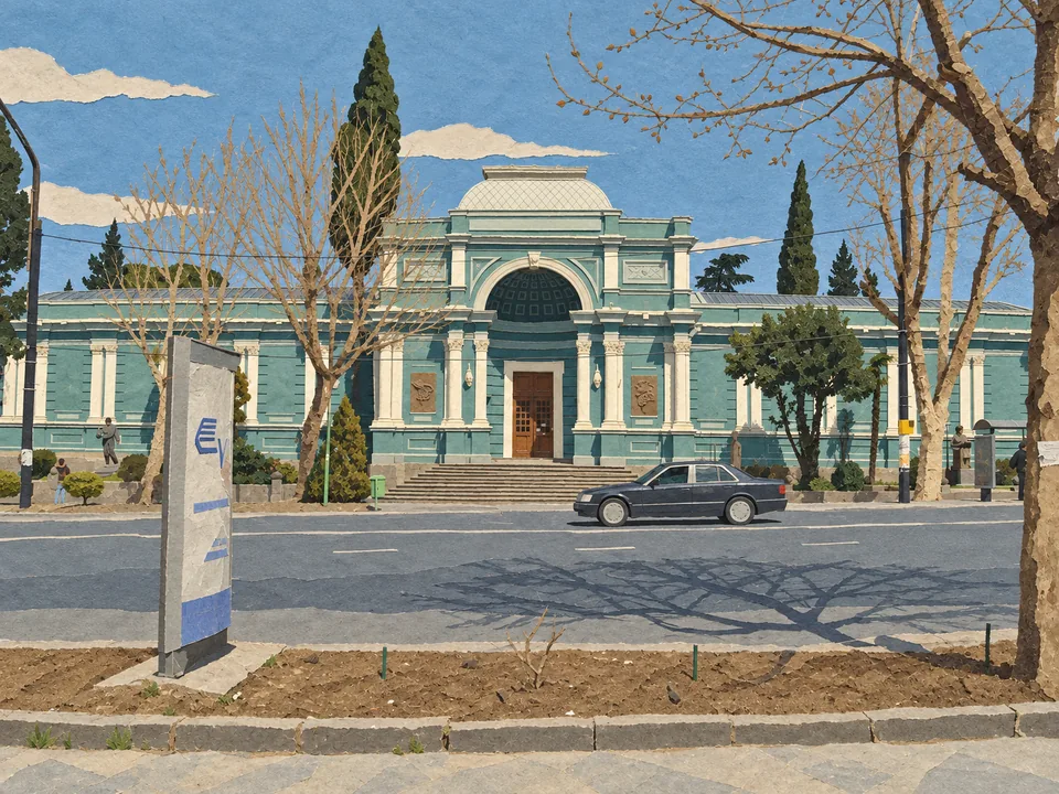 Façade de la Galerie nationale sur l’avenue Roustavéli à Tbilissi.