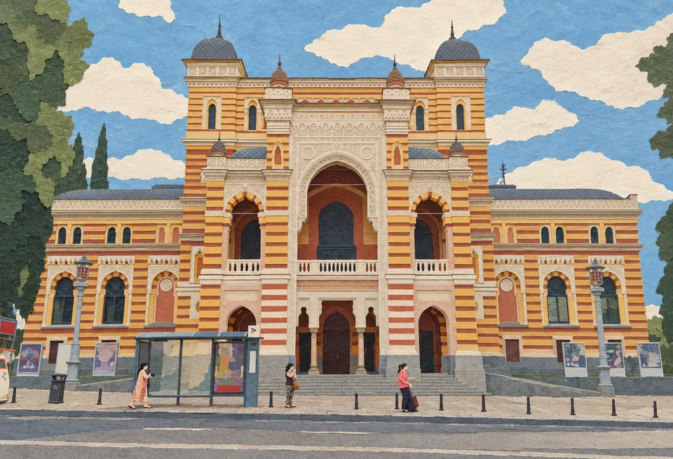 Fasáda Státního divadla opery a baletu v Tbilisi.