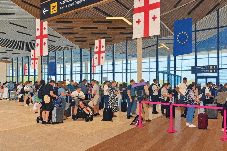 Fronta u odletů na mezinárodním letišti Kutaisi