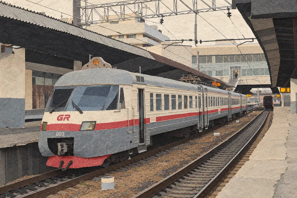 Vlak Gruzínských drah řady ES na hlavním nádraží v Tbilisi.